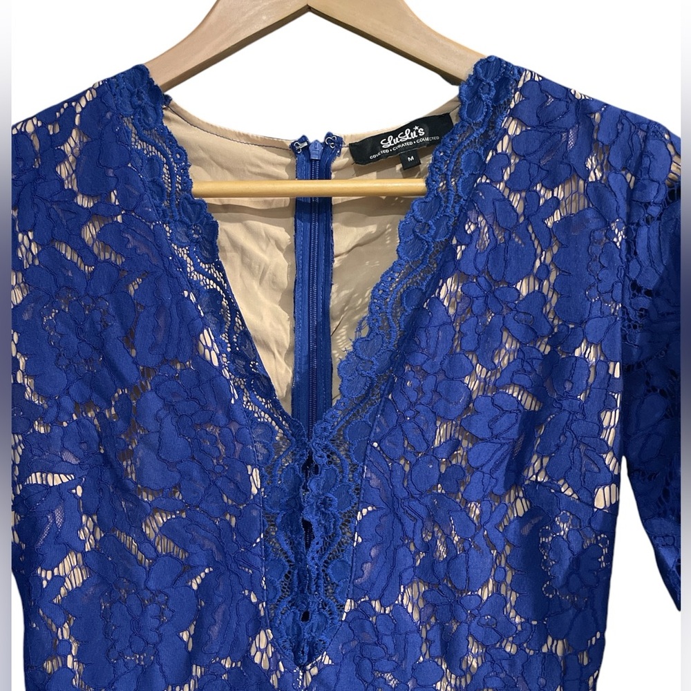LuLu's Royal Blue Lace Bodycon Dress Size M – Long Sleeve Cocktail Party Dress - Picture 2 of 8